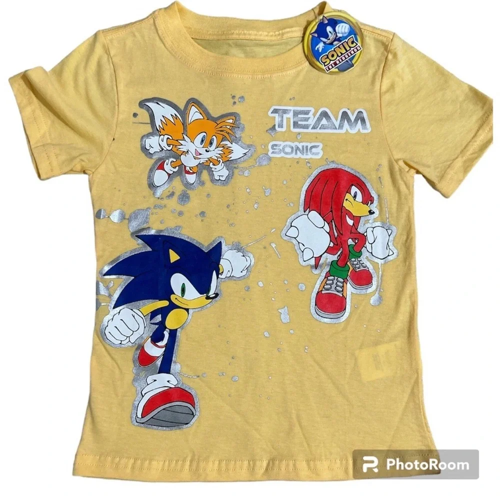 Sonic The Hedgehog Boys Yellow Graphic T-Shirt Team Sonic Short Sleeve Size 5